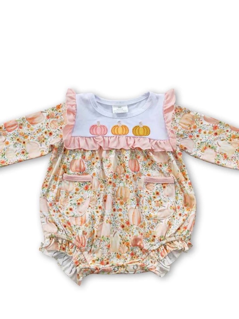 Pink Pumpkin Floral Ruffle Baby One-Piece Bodysuit